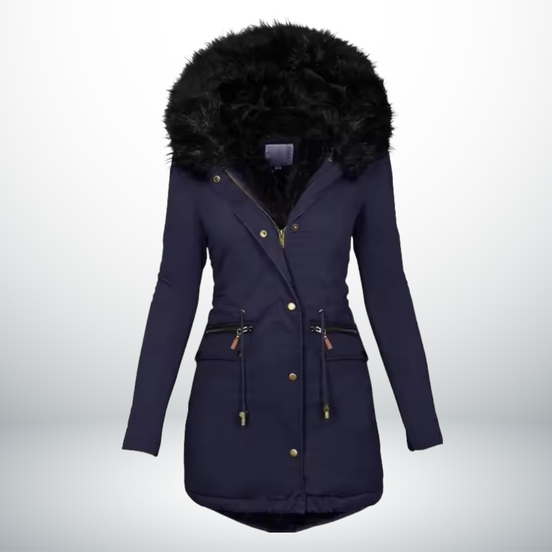 Zynro™ - Avslappnad Vinterjacka i Melllång Modell med Huva och Mjuk Krage