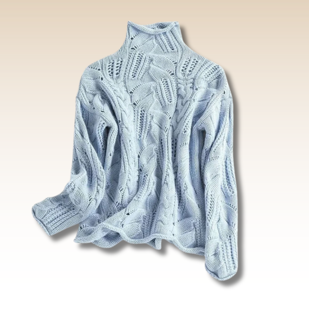 Fibrora™ - Mysig Polotröja i Flätstickat Mönster