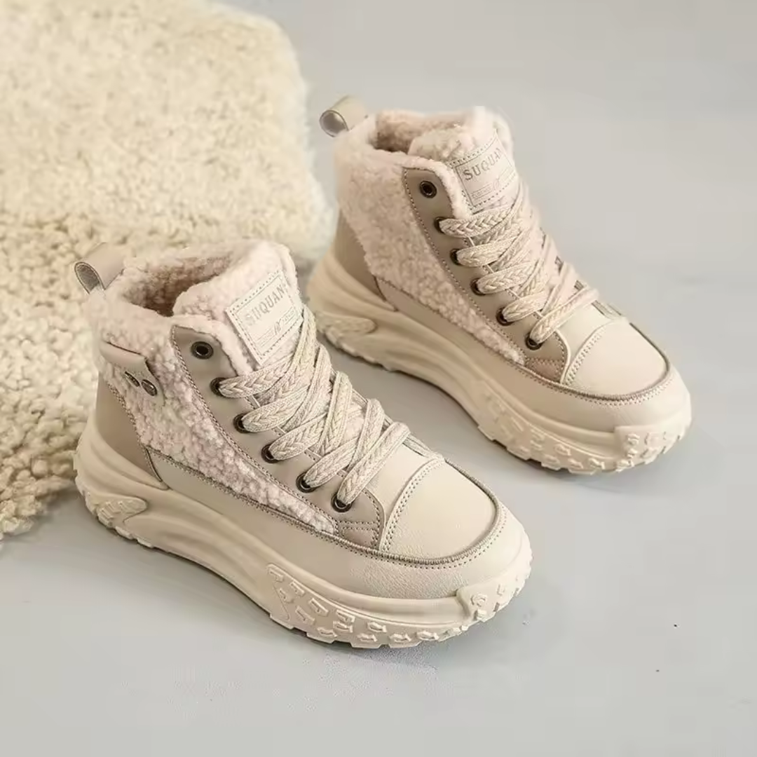 FrostWalk™ – Fodrade Platta Vinterstövlar för Kvinnor med Plyschfoder