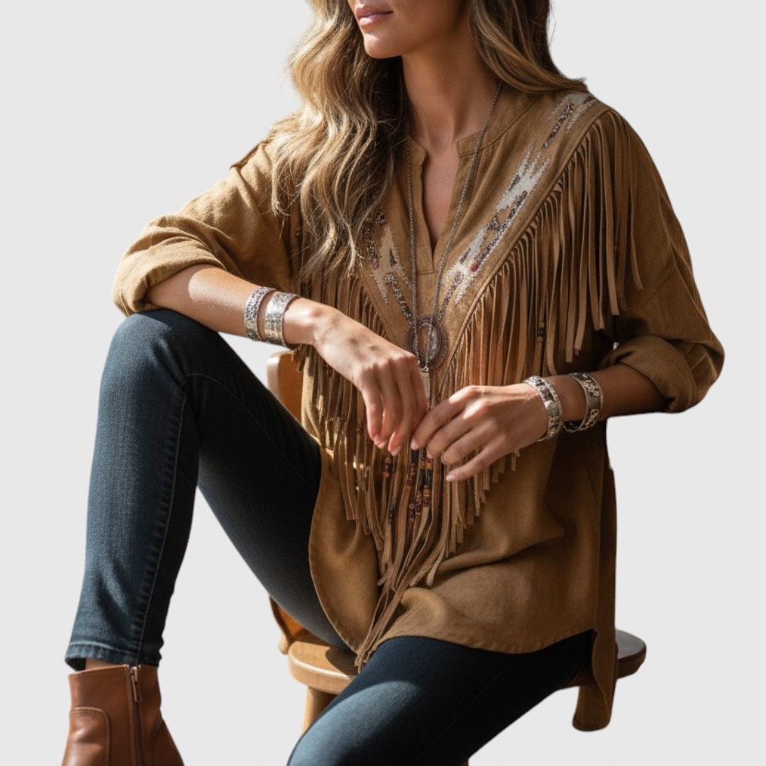 Esmie™ - Dam Boho Blus Etnisk Vintage Stil