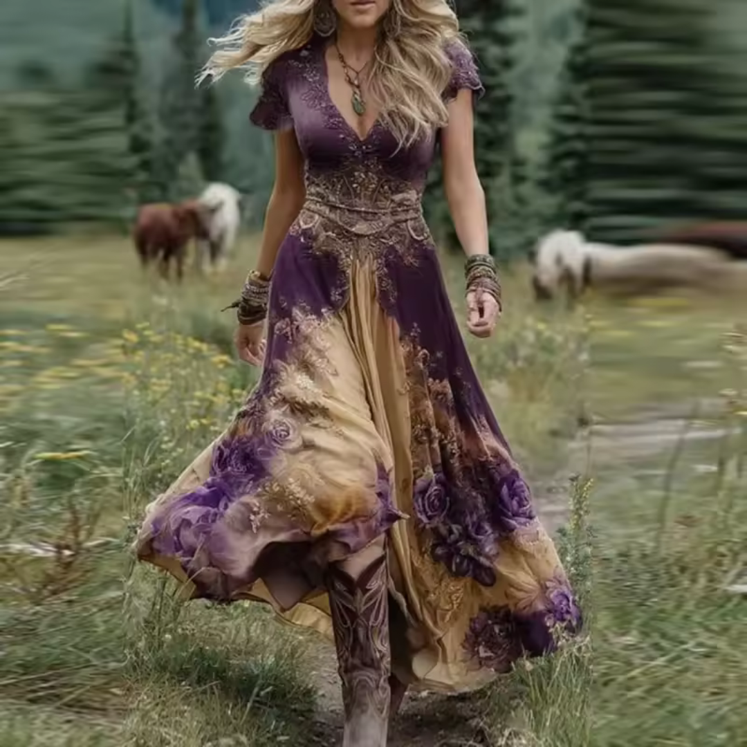 Florenza™ - Elegant och Flödande Blommig Klänning