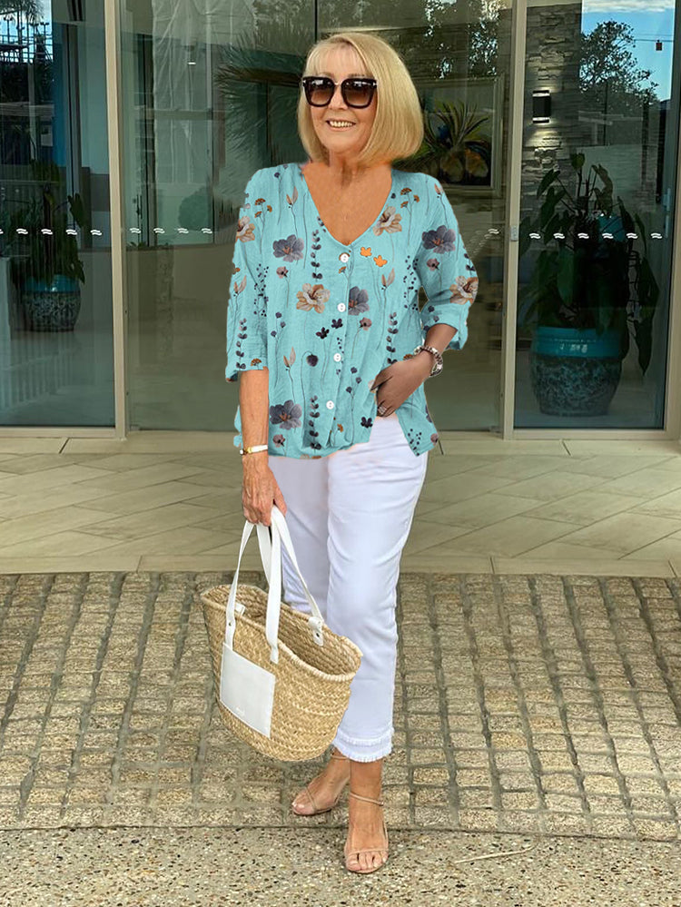 Zephyra™ - Elegant Blommig Blus