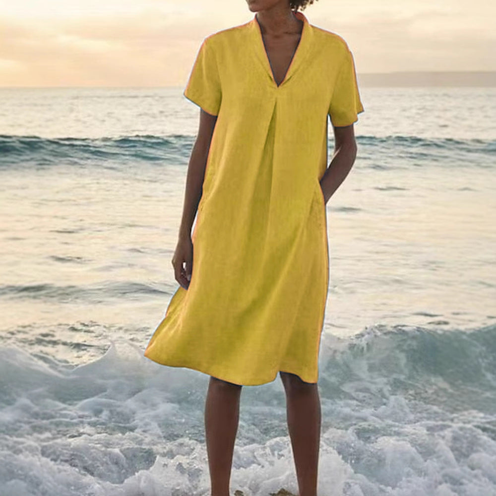 Bettina™ – V-ringad Klänning för Kvinnor med Fickor