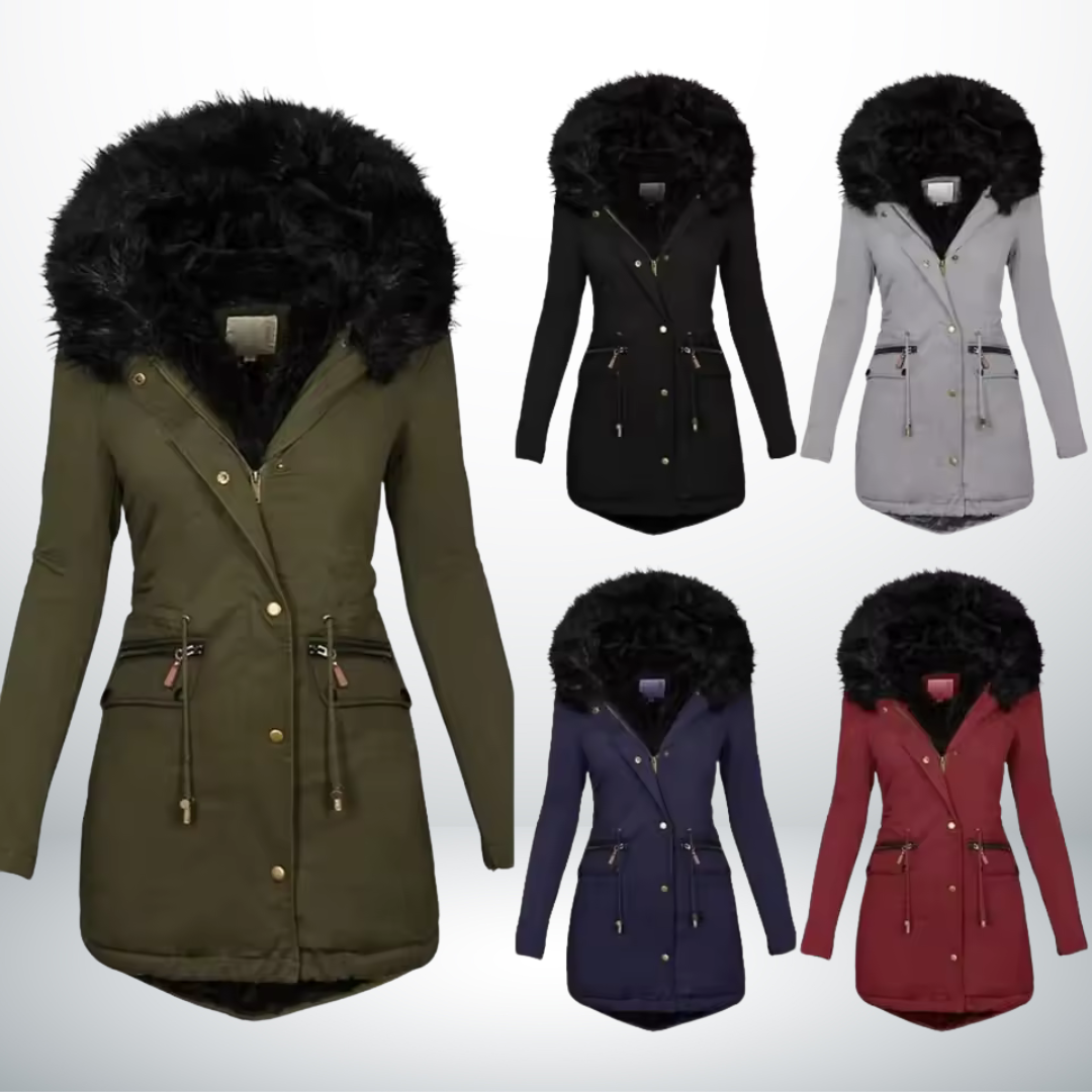 Zynro™ - Avslappnad Vinterjacka i Melllång Modell med Huva och Mjuk Krage