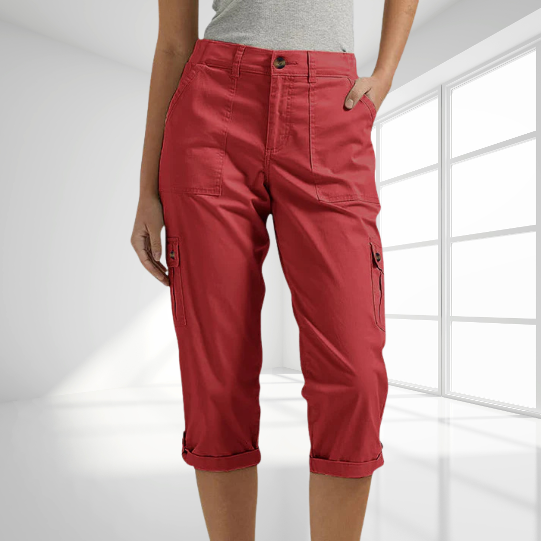 Daria™ - Enfärgade Avslappnade Cargocapribyxor Med Flera Fickor