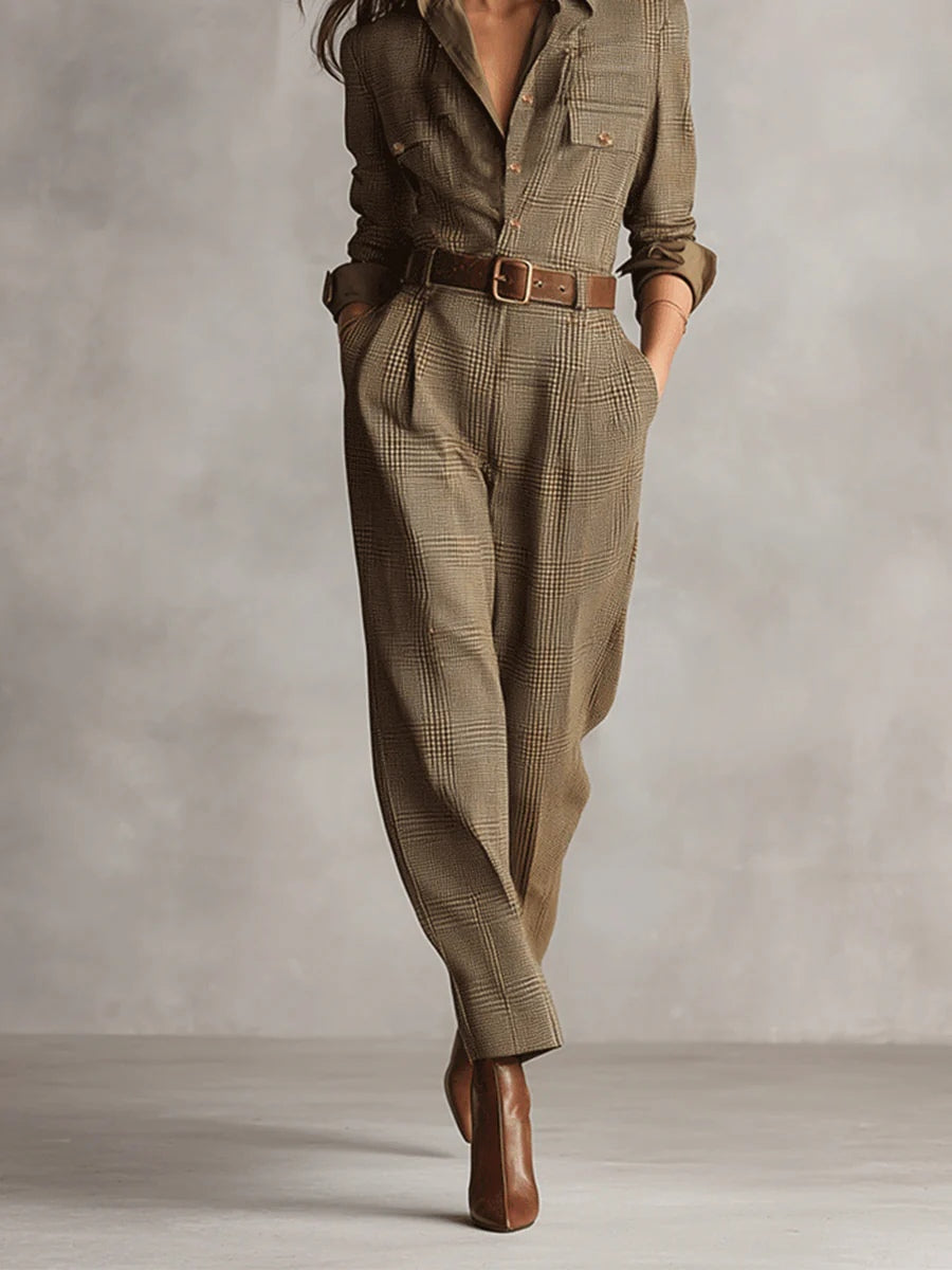 Mellura™ - Skräddarsydd Tweed-Rutig Jumpsuit med Förfinade Detaljer